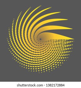 Radial wireframe a grid of orange lines and stripes on a dark background Polygon circle pattern design element Abstract graphic round grid of radial lines Modern technology geometric background Vector