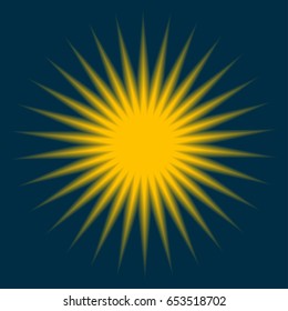 Radial yellow explosion. Element sun rays, star, flash isolated. Vector illustration.