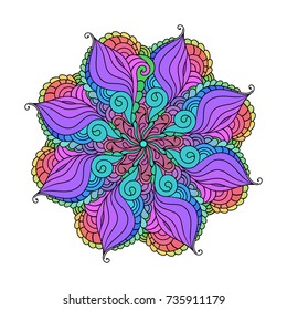 Radial zentangle mandala with 8 sides. Adult coloring book page. Zendoodle circular illustration.