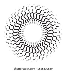 Radial zigzag Lines in Circle Form. Vector Illustration .Technology round Logo . Circular Design element . Abstract Geometric shape . 