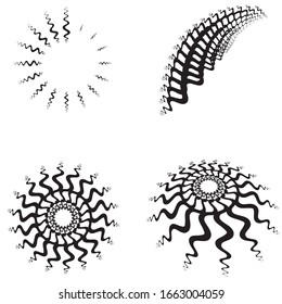 Radial zigzag Lines in Circle Form. Vector Illustration .Technology round Logo . Circular Design element . Abstract Geometric shape . 