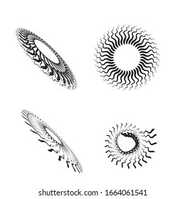 Radial zigzag Lines in Circle Form. Vector Illustration .Technology round Logo . Circular Design element . Abstract Geometric shape . 