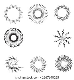 Radial zigzag Lines in Circle Form. Vector Illustration .Technology round Logo . Circular Design element . Abstract Geometric shape . 