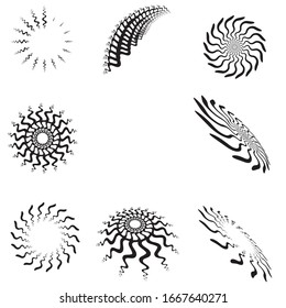 Radial zigzag Lines in Circle Form. Vector Illustration .Technology round Logo . Circular Design element . Abstract Geometric shape . 