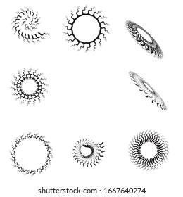 Radial zigzag Lines in Circle Form. Vector Illustration .Technology round Logo . Circular Design element . Abstract Geometric shape . 