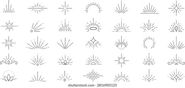 Radiance Icons Vector Collection – 35 Luxury Light Rays, Halo and Minimal Line Branding Symbols