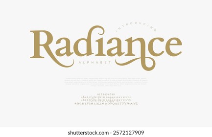 Radiance typography beauty fashion elegant minimalist serif italic fonts decorative wedding vintage retro logos. Minimal luxury font alphabet logo. Vector illustration