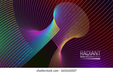 Radiant background design with multicoloured dots and lines array. Abstract poster background.