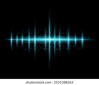 Radiant blue glowing light with sparkling particles and beams. Glittering particles of fairy dust. Magic concept. Highlight reflection. Abstract festive Christmas background. Space background.