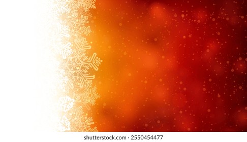 A radiant border of golden snowflakes gracefully transitions into a vivid red background, creating a warm and festive winter scene. Perfect for holiday designs and invitations.