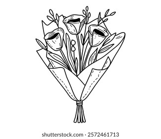 Radiant Bouquet of Tulips with a Elegant Wrap for a Vibrant and Festive Floral Occasion Theme Vector illustration