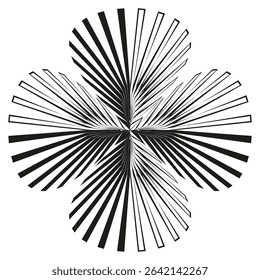Radiant burst icon. Black radial rays. Symmetric sun shape. Vector energy symbol.