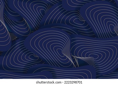 Radiant circle dark blue and gold colors for illusion background. Blue and gold luxury pattern background blue circle golden abstract gold
