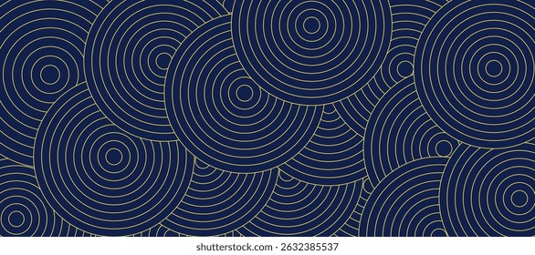 Radiant circle dark blue and gold colors for illusion background. Blue and gold luxury pattern background. Abstract circle overlap pattern design with shadow. EPS10 vector