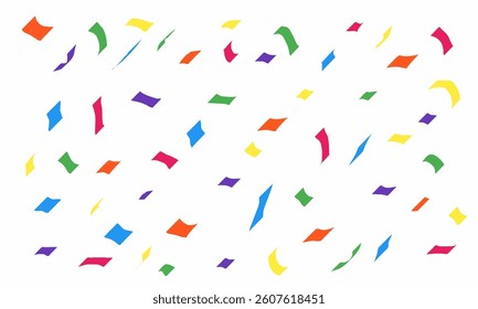 Radiant colorful confetti gracefully falling, creating a festive and luxurious atmosphere. A dazzling celebration background featuring shimmering colorful ribbons and sparkling confetti.