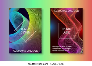 Radiant cover template with quantum abstraction of dots and lines. Futuristic iridescent brochures or packaging backgrounds design.