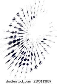 Radiant dashed or polka dot spiral. Halftone, vector.