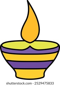 Radiant Diya Flame Icon Representing Light, Spirituality, and Tradition, Perfect for Highlighting Religious Ceremonies, Festivals, and Cultural Practices with a Warm and Illuminating Design.