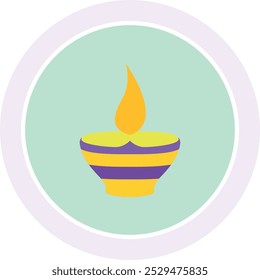 Radiant Diya Flame Icon Representing Light, Spirituality, and Tradition, Perfect for Highlighting Religious Ceremonies, Festivals, and Cultural Practices with a Warm and Illuminating Design.