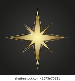 A radiant eight-pointed star with sharp, symmetrical golden edges against a dark background.

