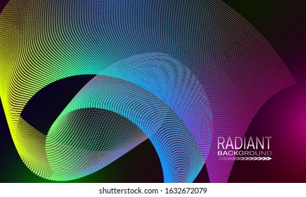 Radiant futuristic background design with dotty curved element. Abstract cyberspace background.