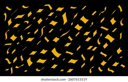 Radiant gold confetti gracefully falling, creating a festive and luxurious atmosphere. A dazzling celebration background featuring shimmering golden ribbons and sparkling confetti.