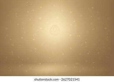 Fundo dourado radiante com flare de luz e pontos translúcidos flutuantes