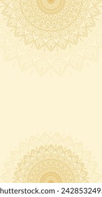 Radiant Golden Blank Vertical Vector Background Adorned with Intricate Ornamental Thin Mandala Lines