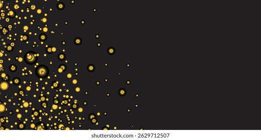 Radiant Golden Glitter Dots with black background and Falling Confetti Glistening on a White Transparent Background, Adding a Luxurious and Sparkling Touch to Your Celebrations