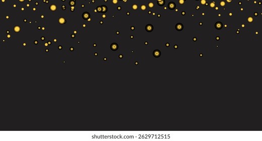 Radiant Golden Glitter Dots with black background and Falling Confetti Glistening on a White Transparent Background, Adding a Luxurious and Sparkling Touch to Your Celebrations