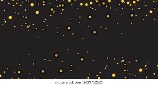 Radiant Golden Glitter Dots with black background and Falling Confetti Glistening on a White Transparent Background, Adding a Luxurious and Sparkling Touch to Your Celebrations