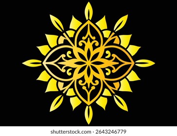Radiant Golden Mandala A Symbol of Spiritual Harmony Balance and Enlightenment Illuminating a Black Canvas with Intricate Floral Designs