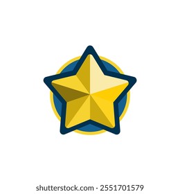 Um Emblema de Estrela Dourada Radiante com um Fundo Circular Azul e Amarelo Representando Realização e Excelência