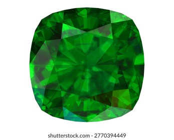 Radiant Green Gemstone, Captivating transparent background featuring a brilliant, faceted emerald gemstone with intense, vibrant green hues and mesmerizing refractive patterns.