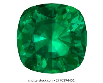 Radiant Green Gemstone, Captivating transparent background featuring a brilliant, faceted emerald gemstone with intense, vibrant green hues and mesmerizing refractive patterns.