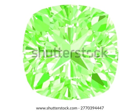 Radiant Green Gemstone, Captivating transparent background featuring a brilliant, faceted emerald gemstone with intense, vibrant green hues and mesmerizing refractive patterns.