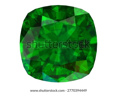 Radiant Green Gemstone, Captivating transparent background featuring a brilliant, faceted emerald gemstone with intense, vibrant green hues and mesmerizing refractive patterns.