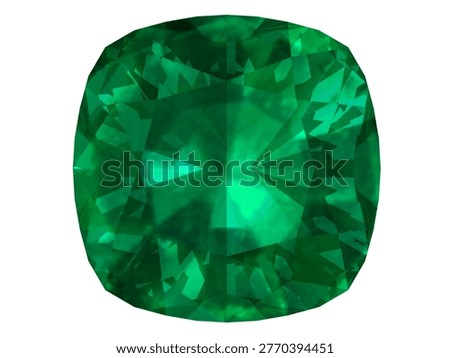 Radiant Green Gemstone, Captivating transparent background featuring a brilliant, faceted emerald gemstone with intense, vibrant green hues and mesmerizing refractive patterns.