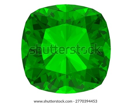 Radiant Green Gemstone, Captivating transparent background featuring a brilliant, faceted emerald gemstone with intense, vibrant green hues and mesmerizing refractive patterns.