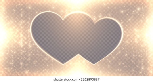 Radiant heart shape frame with shimmering fairy dust bursts. Design element for Valentine's Day. Vector for web design and illustrations.	
