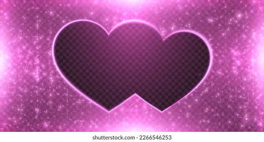 Radiant heart shape frame with shimmering fairy dust bursts. Design element for Valentine's Day. Vector for web design and illustrations.	
