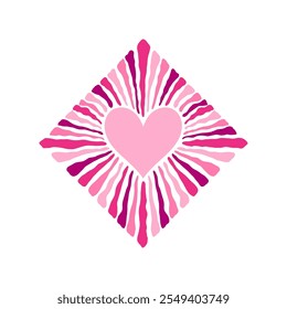 Radiant heart surrounded by dynamic, wavy rays in a diamond shaped layout.