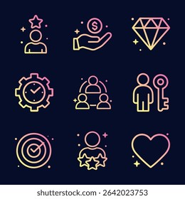 Radiant icons achievement success connections value. Icon symbol illustration