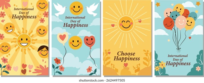 Radiant International Day of Happiness Illustration with Smiling Sun