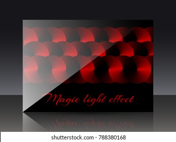 Radiant invitation template with bright round plates and a conical gradient on the black backdrop