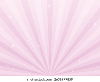 Radiant and joyful pink sunburst background with soft glowing rays and subtle sparkling stars. perfect for greeting cards, poster, kids artwork, invitation, and whimsical graphical project.