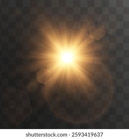 A radiant light burst with a warm glow against a dark, transparent background. Ideal for enhancing graphics, creating depth in designs, or adding a dramatic effect to digital art.