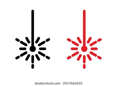 Icono de la línea del emisor de luz radiante. Icono de haz láser intenso de color blanco y negro.