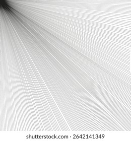 Radiant line figure. Vector white rays. Abstract light shape. Directional stroke form.