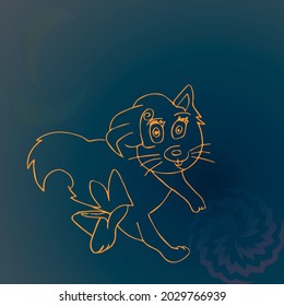 Radiant orange line vector cat playing with abstract stylish ball.  Beautiful 
gradient background.